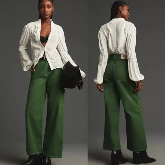 NWT Atelier Delphine Bishti Wide-Leg Green Utility Pants - XS - Picture 1 of 8
